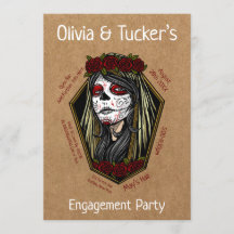 Gothic Lady Skull Coffin Dark Red Engagement Party
