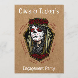 Gothic Lady Skull Coffin Dark Red Engagement Party Einladung