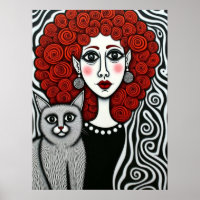 Gothic Lady und Katze Spiral Haar Rot Schwarz Weiß