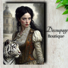 Gothic Lady White Tiger Decoupage Seidenpapier