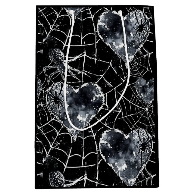 Gothic Liebe Spooky Spider Web mit Herz Mittlere Geschenktüte (Vorderseite)