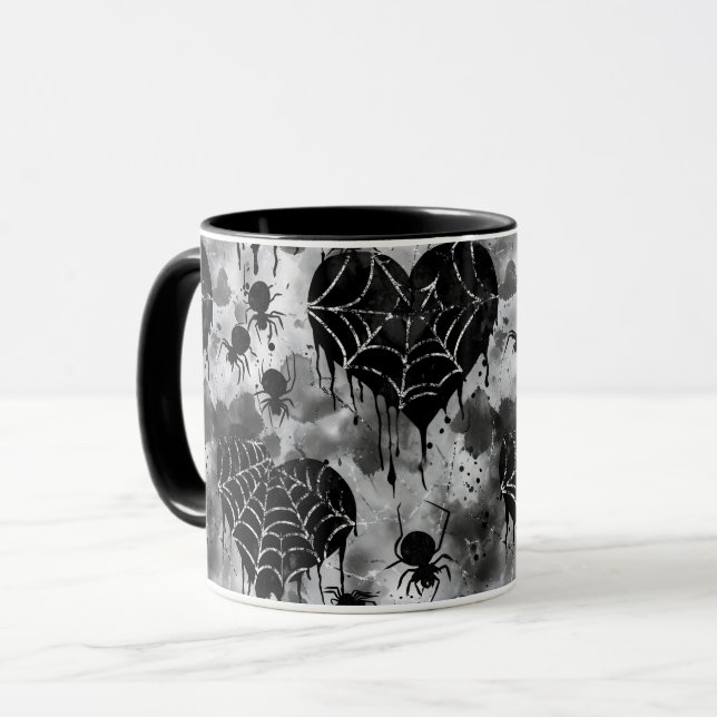 Gothic Liebe Spooky Spider Web mit Herz Tasse (Vorderseite Links)