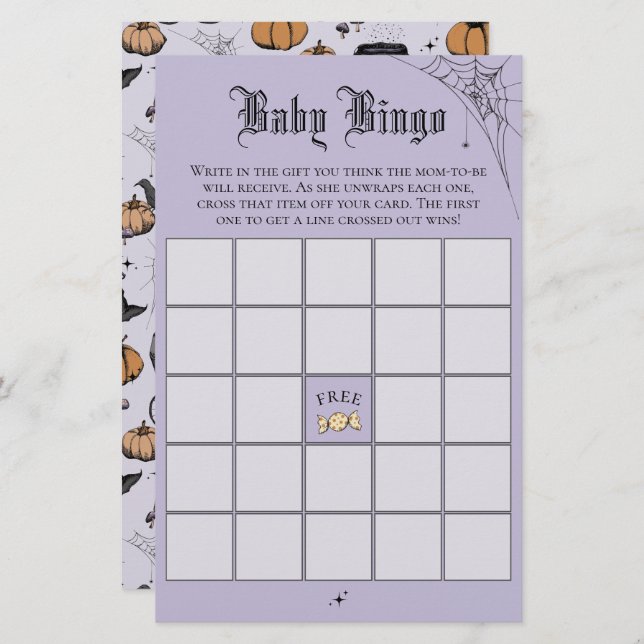 Gothic Lila Baby Bingo Baby Shower Game (Vorne/Hinten)