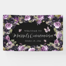 Gothic Lila & Black Moody Florals Quinceañera Banner