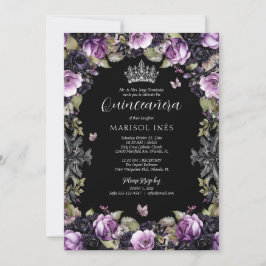 Gothic Lila & Black Moody Florals Quinceañera Einladung