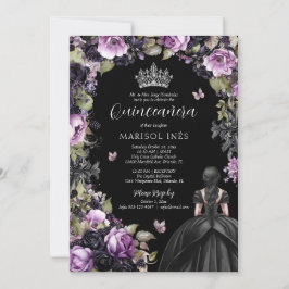 Gothic Lila & Black Moody Florals Quinceañera Einladung