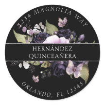 Gothic Lila & Black Moody Florals Quinceañera