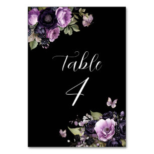 Gothic Lila & Black Moody Florals Quinceañera Tischnummer