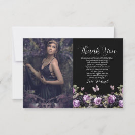 Gothic Lila & Black Moody Quinceañera Dankeskarte