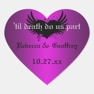 Gothic Lila, Black Winged Heart Wedding Sticker