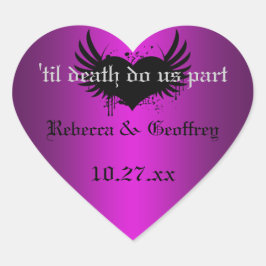Gothic Lila, Black Winged Heart Wedding Sticker