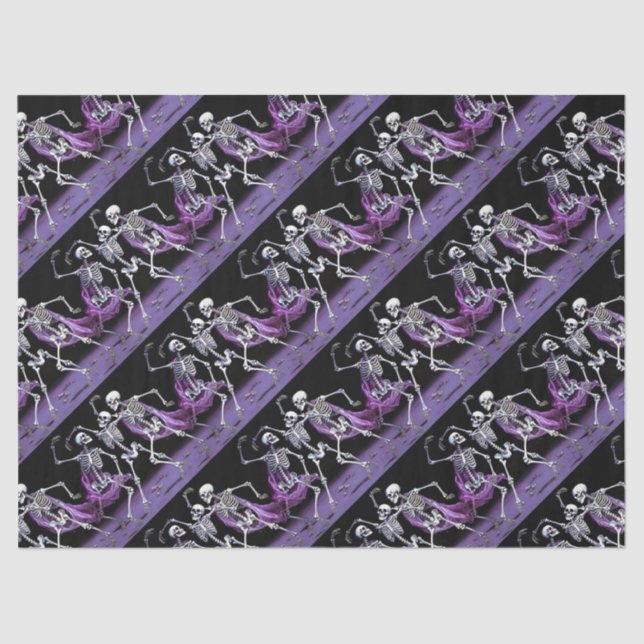 Gothic Lila Dancing Skeletons Muster Hochzeit Seidenpapier (Vorderseite)