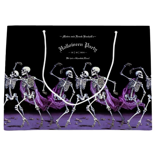 Gothic Lila Dancing Skeletons Spooky Party Große Geschenktüte (Vorderseite)
