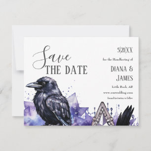 Gothic Lila Diamond & Black Feather Handfasts Save The Date