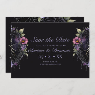Gothic Lila Floral Spider Web Handfasting Save The Date