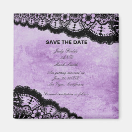 Gothic Lila Grunge Black Lace Save the Date Magnet