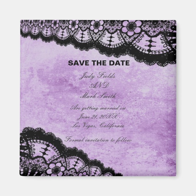 Gothic Lila Grunge Black Lace Save the Date Magnet (Vorne)