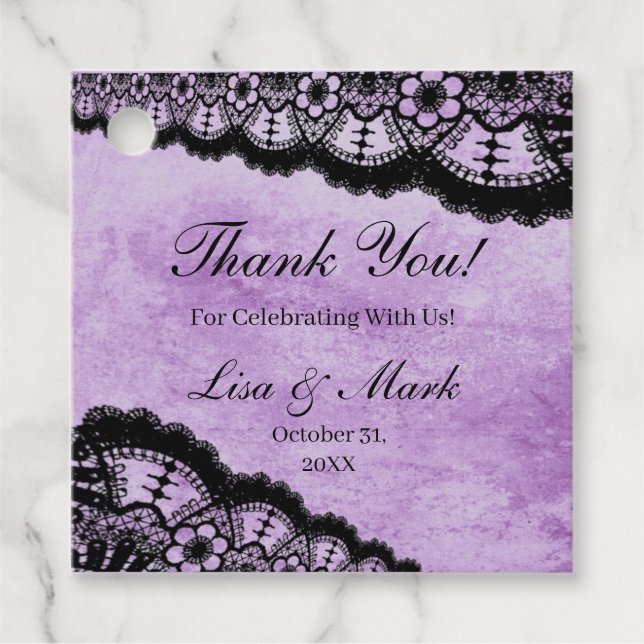 Gothic Lila Grunge Black Lace Wedding Geschenkanhänger (Vorderseite)