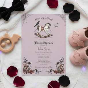 Gothic Lila Schaukelpferd Rock a Bye Baby Shower Einladung