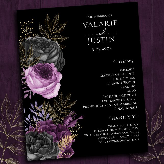 Gothic Lila und Black Floral Wedding Program (Von Creator hochgeladen)