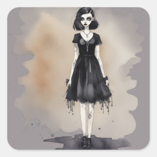 Gothic Little Black Dress Intricate Decal Quadratischer Aufkleber