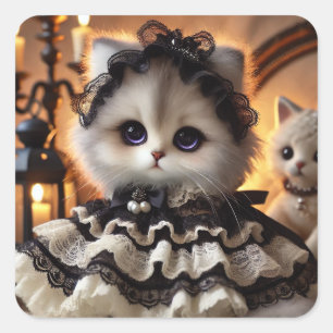 Gothic Lolita Cat Quadratischer Aufkleber