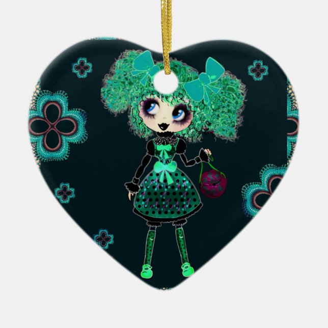 Gothic Lolita Kind smarald und schwarz Keramik Ornament (Vorne)