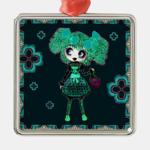 Gothic Lolita Kind smarald und schwarz Silbernes Ornament