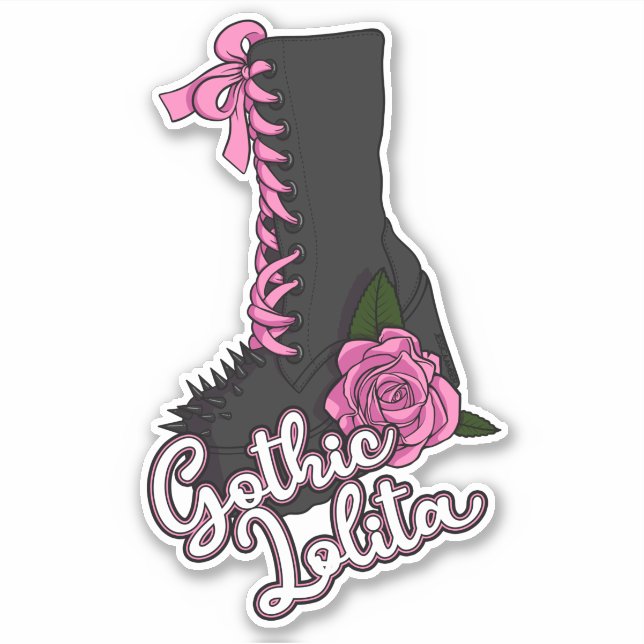 Gothic Lolita Slogan Pink Rose Boot Vinyl Sticker (Vorderseite)