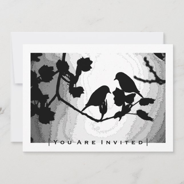 Gothic Love Birds Silhouetten Hochzeit Einladungen (Vorderseite)
