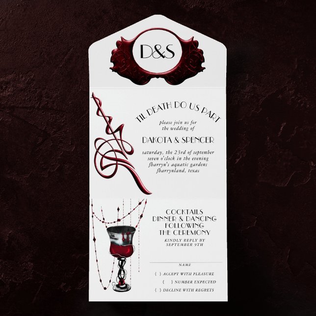 Gothic Luxe | Der Tod macht uns Teil Schwarz und B All In One Einladung (Von Creator hochgeladen)