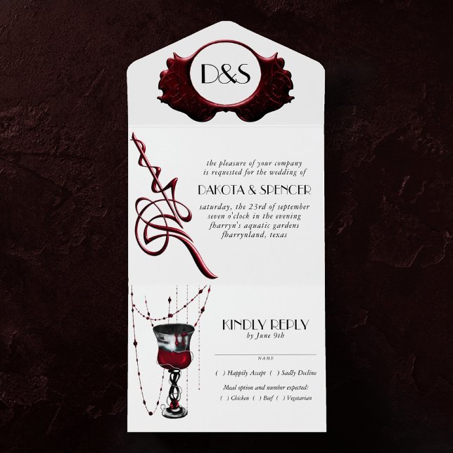 Gothic Luxe | Tod tun uns Teil schwarz rotes Entst All In One Einladung (Von Creator hochgeladen)