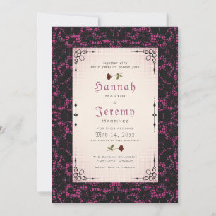 Gothic Magenta Vintage schwarze Spitzenrosen-Einla Einladung