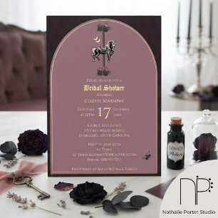 Gothic-Mauve-Karussellpferd-Junggesellinnenabschie Folieneinladung