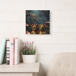 Gothic Mechanical Dark Forest Steampunk Gummy Bear Quadratische Wanduhr