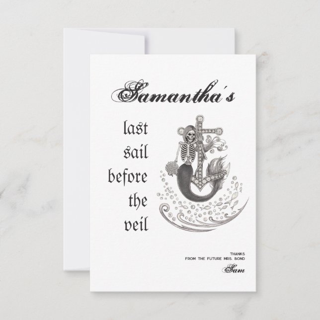 Gothic Mermaid Last Sail Veil Junggeselinnen-Absch Dankeskarte (Vorderseite)