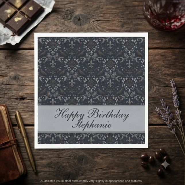 Gothic Midnight Victorian Raben Geburtstag Serviette (Victorian raven birthday napkins for gothic birthday celebrations.)