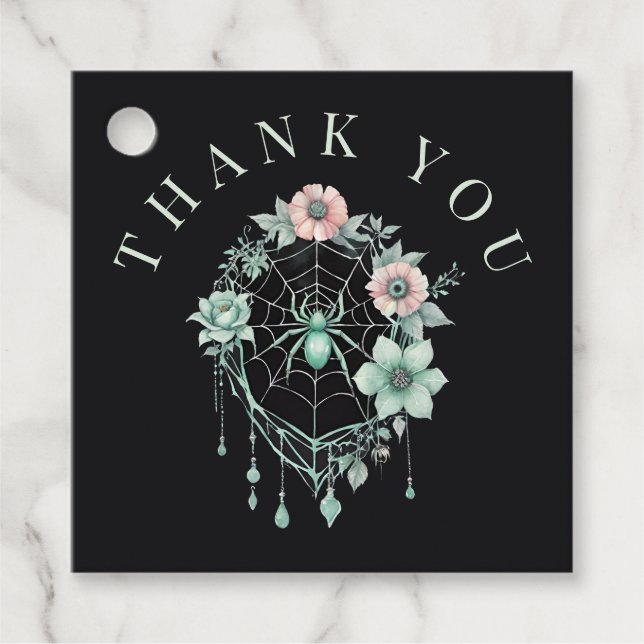 Gothic Mint Green Floral Spiderweb Vielen Dank Geschenkanhänger (Vorderseite)