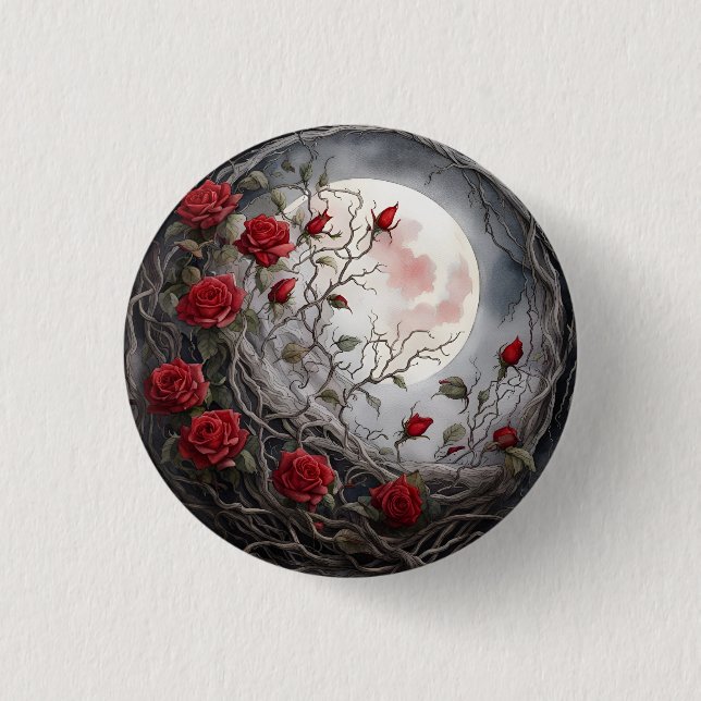 Gothic Mond & Rote Rose Button (Vorderseite)