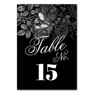 Gothic Monochrome Schwarz-Weiß-Blumen Hochzeit Tischnummer