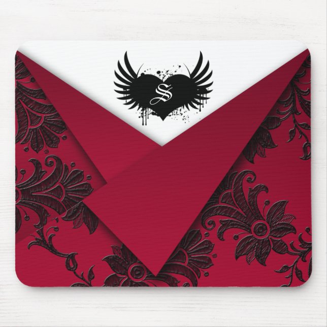 Gothic Monogram Red and Black Baroque Mousepad (Vorne)