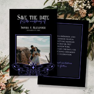 Gothic Moody Black and Blue Wedding Foto Save The Date