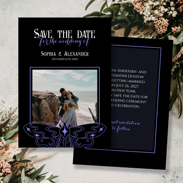 Gothic Moody Black and Blue Wedding Foto Save The Date (Von Creator hochgeladen)
