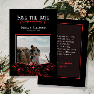 Gothic Moody Black and Red Wedding Foto Save The Date