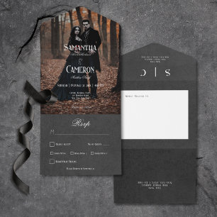 Gothic Moody Black Elegante Foto Dinner All In One Einladung