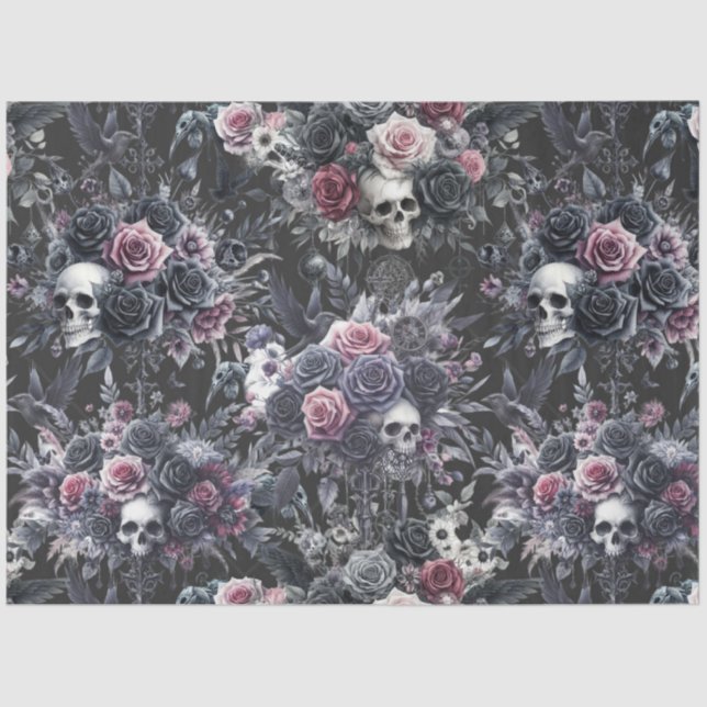 Gothic Moody Blume Skulls und Crows Seidenpapier (Vorderseite)