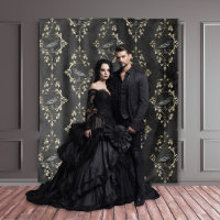 Gothic Moody Damask Black & Gold Raven Tapestry