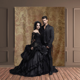 Gothic Moody Damask Tan & Red Tapestry Wandteppich