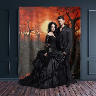 Gothic Moody Dark Red Blood Moon & Spooky Trees Wandteppich