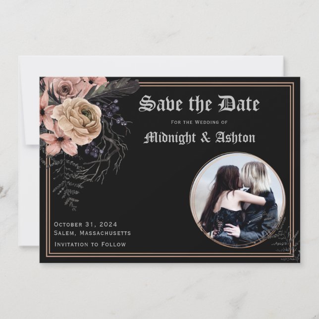 Gothic Moody Floral Circle Foto Save the Date (Vorderseite)